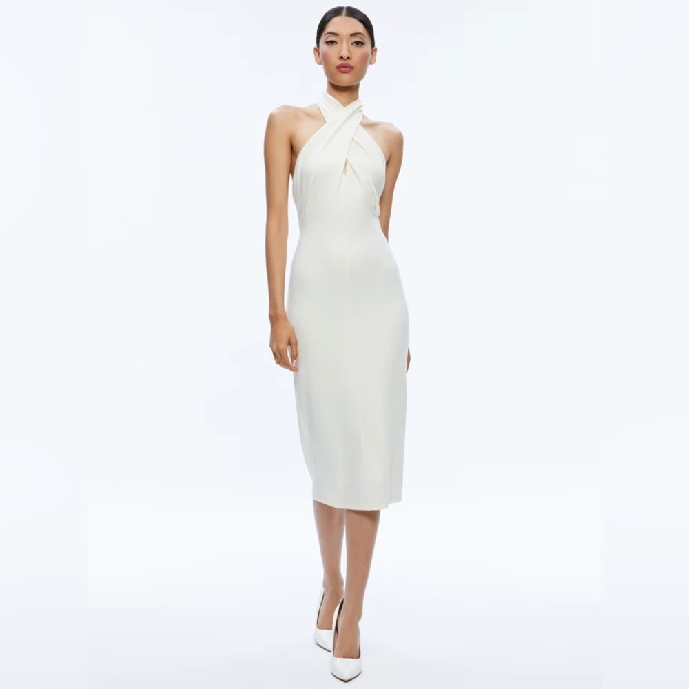 NWT Alice + Olivia Ecru Twist Halter Neck Suellen Wool Midi Dress